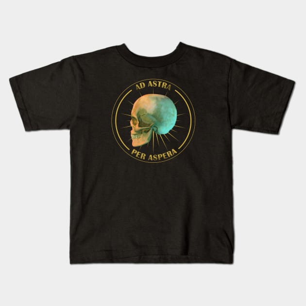 Ad Astra Per Aspera - Yellow Skull Kids T-Shirt by ianoz